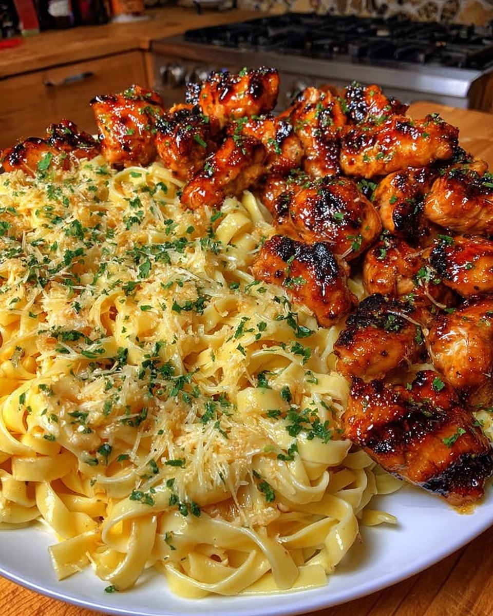 Garlic Cajun Chicken with Cheesy Mozzarella Linguine