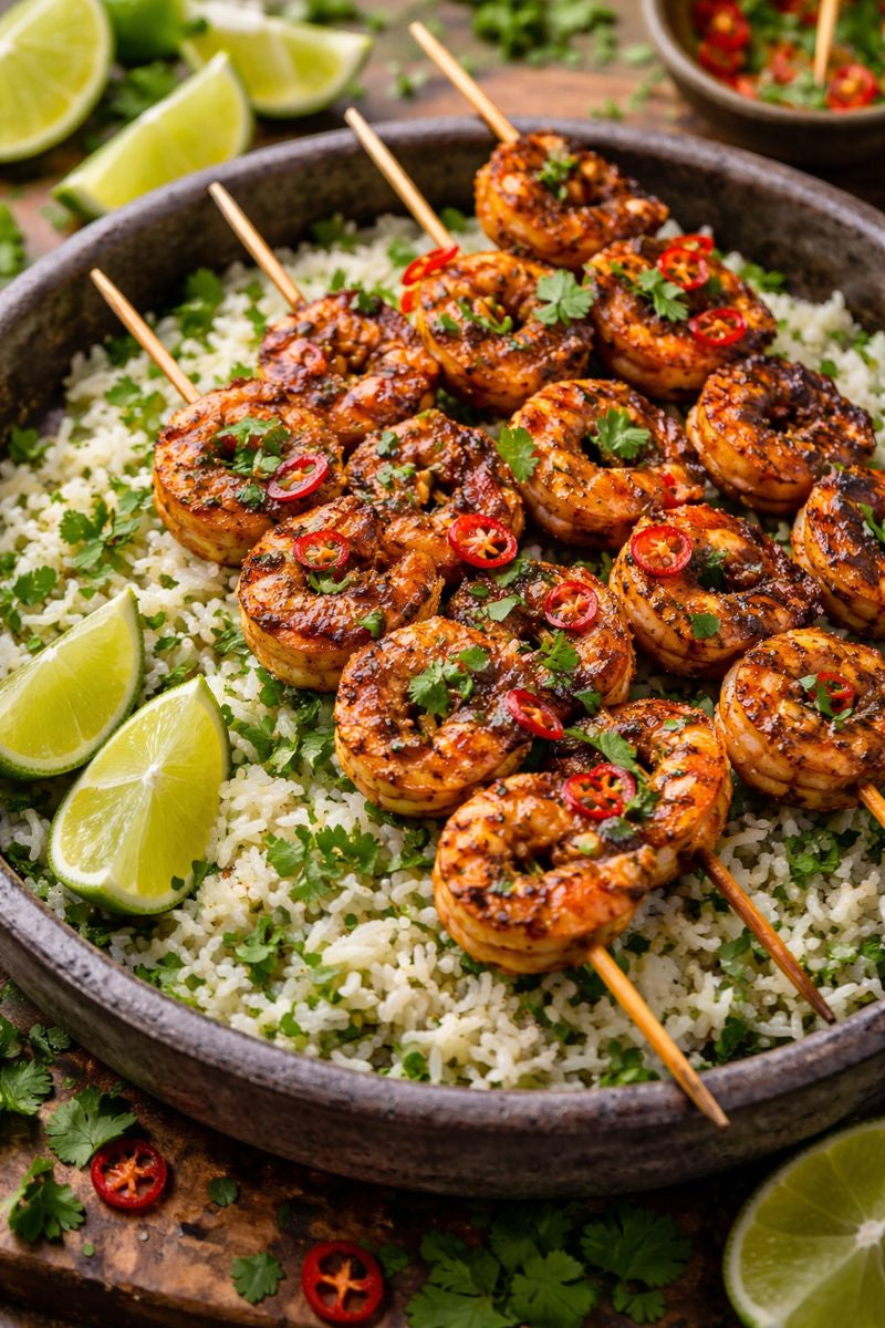 Caribbean Jerk Grilled Shrimp with Cilantro Lime Rice